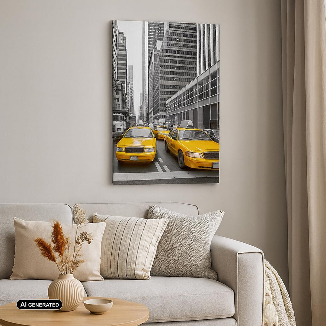 Bilder auf Leinwand Taxi Stadt Strasse Transport Leinwandbild mit Rahmen 45x80cm Wandbilder Dekorati