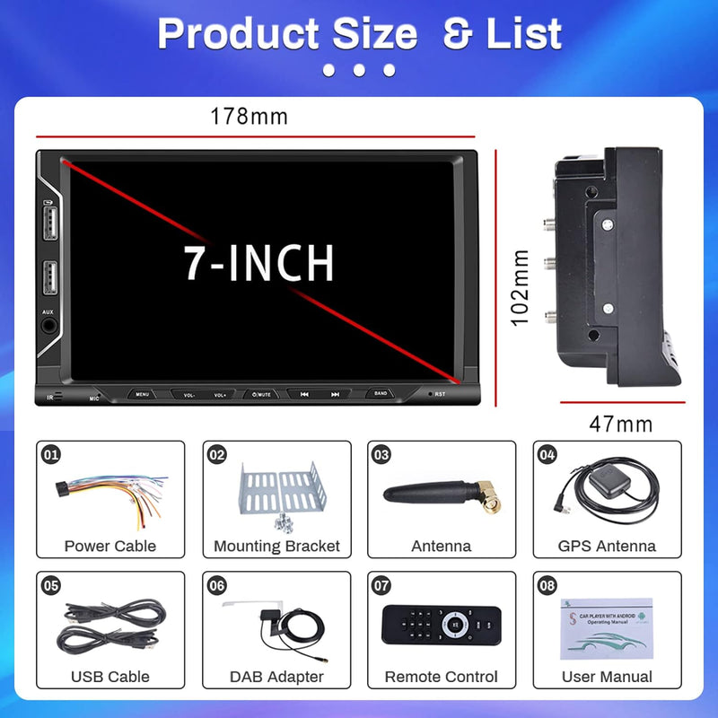 Hikity Autoradio DAB+ Doppel Din Android 11 mit Navi 7 Zoll Touch Bildschirm Apple Carplay Android A