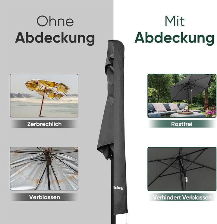 Sekey Sonnenschirm Schutzhülle mit Stab, Abdeckhauben für Ø 400cm / 240x330cm Gartenschirm, 220×30/5