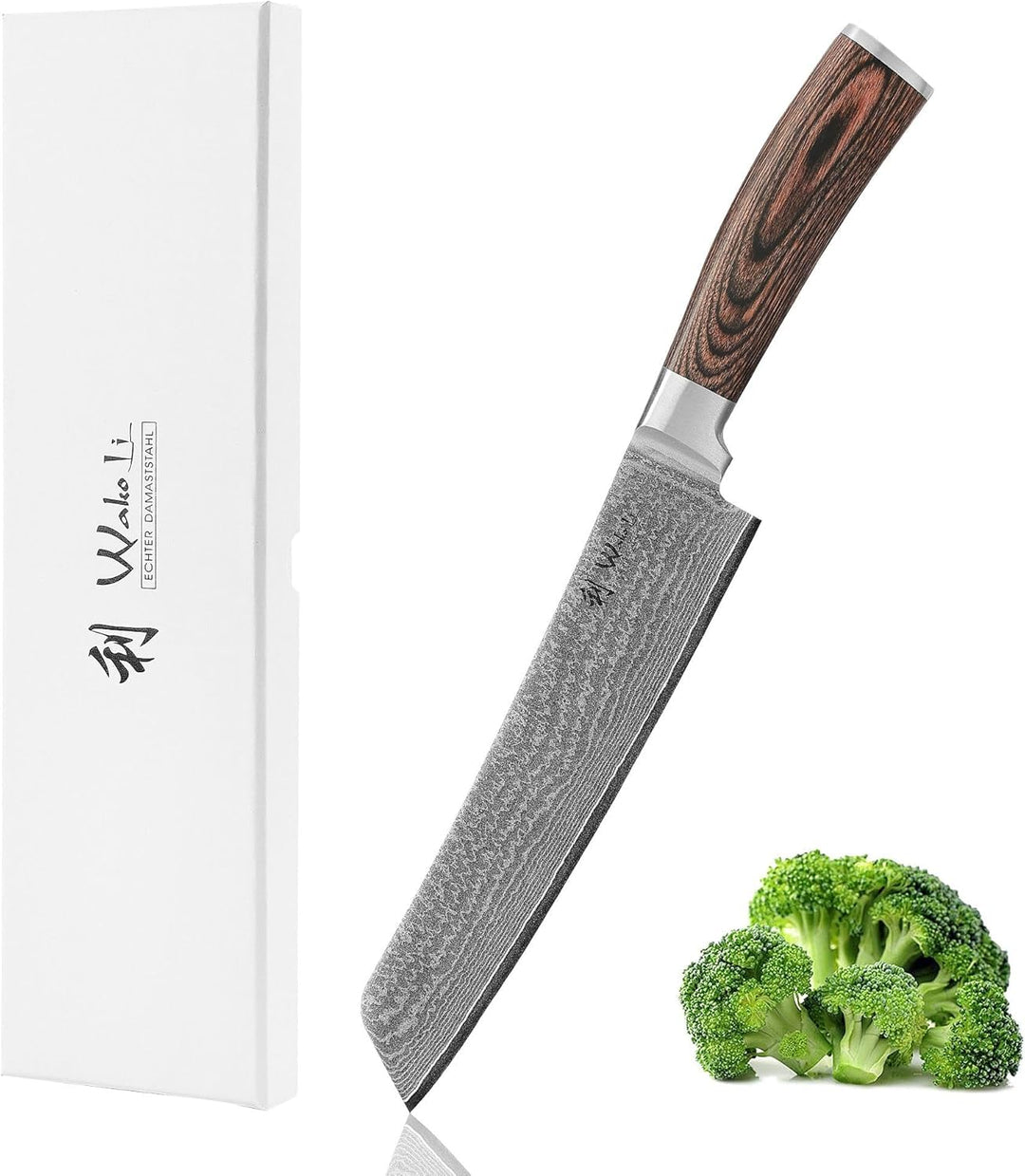 Wakoli EDIB Bunka Küchenmesser aus echtem Damaststahl (VG10 Kern) mit 20 cm Klinge – Scharf & ergono