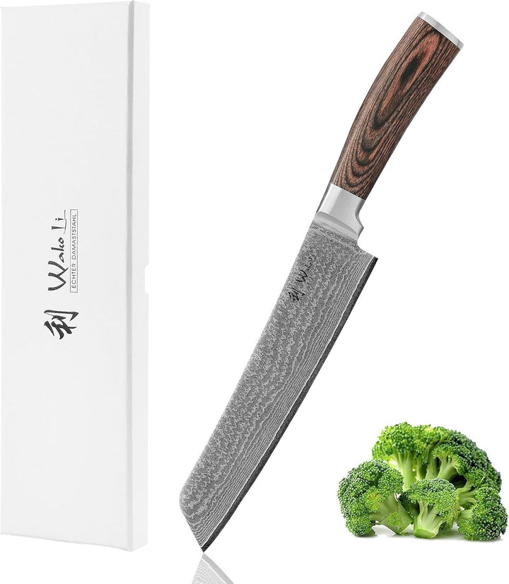 Wakoli EDIB Bunka Küchenmesser aus echtem Damaststahl (VG10 Kern) mit 20 cm Klinge – Scharf & ergono