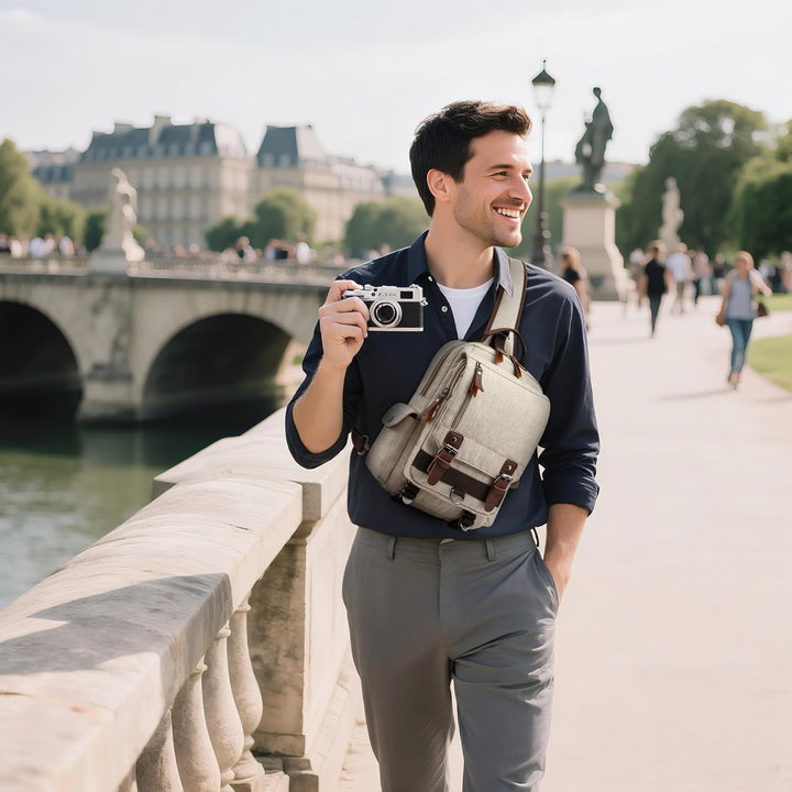 DORRISO Brusttasche Herren Mode Grosse Kapazität Schultertasche für 10,9 Zoll iPad mit Griff Mehrere
