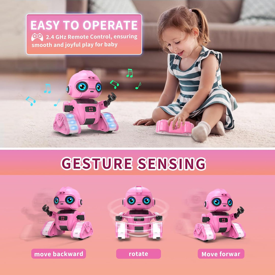 Roboter Spielzeug für Kinder – Wiederaufladbar, LED-Augen und Musik, RC-Roboter mit Gestensensor für
