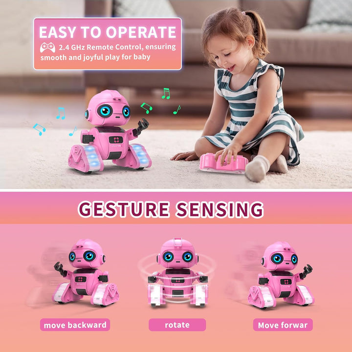 Roboter Spielzeug für Kinder – Wiederaufladbar, LED-Augen und Musik, RC-Roboter mit Gestensensor für