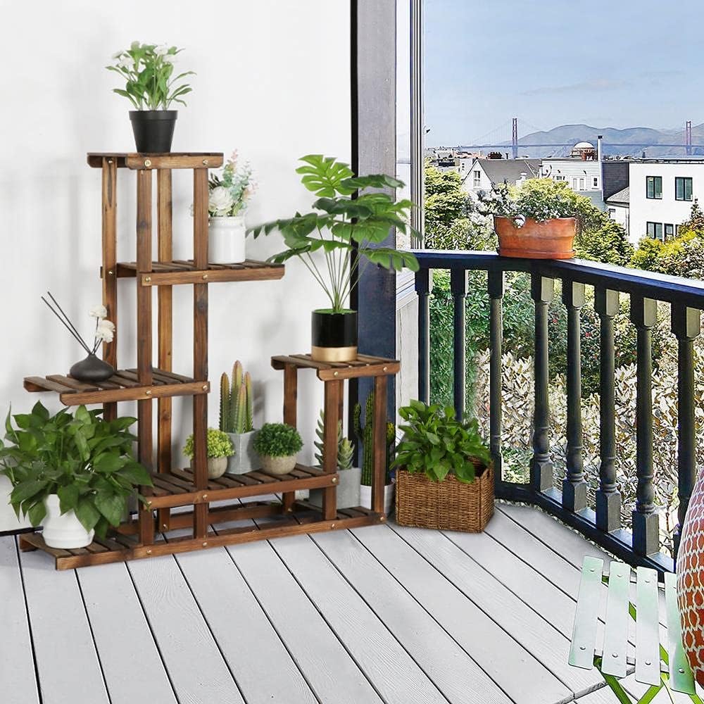 Yaheetech 2X Pflanzenregal Holz Blumenregal 5 Ebenen Blumentreppe Holzregal Blumenbank Balkon Garten