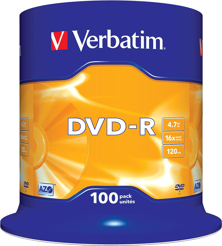 Verbatim DVD-R 16x Matt Silver 4.7GB, 100er Pack Spindel, DVD Rohlinge beschreibbar, 16-fache Brenng