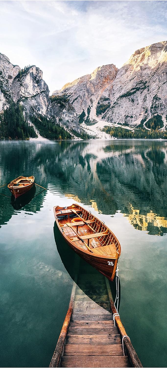 wandmotiv24 Türtapete Boote auf Bergsee, Gebirge, Wasser, Boot 90 x 200cm (B x H) - selbstklebende S