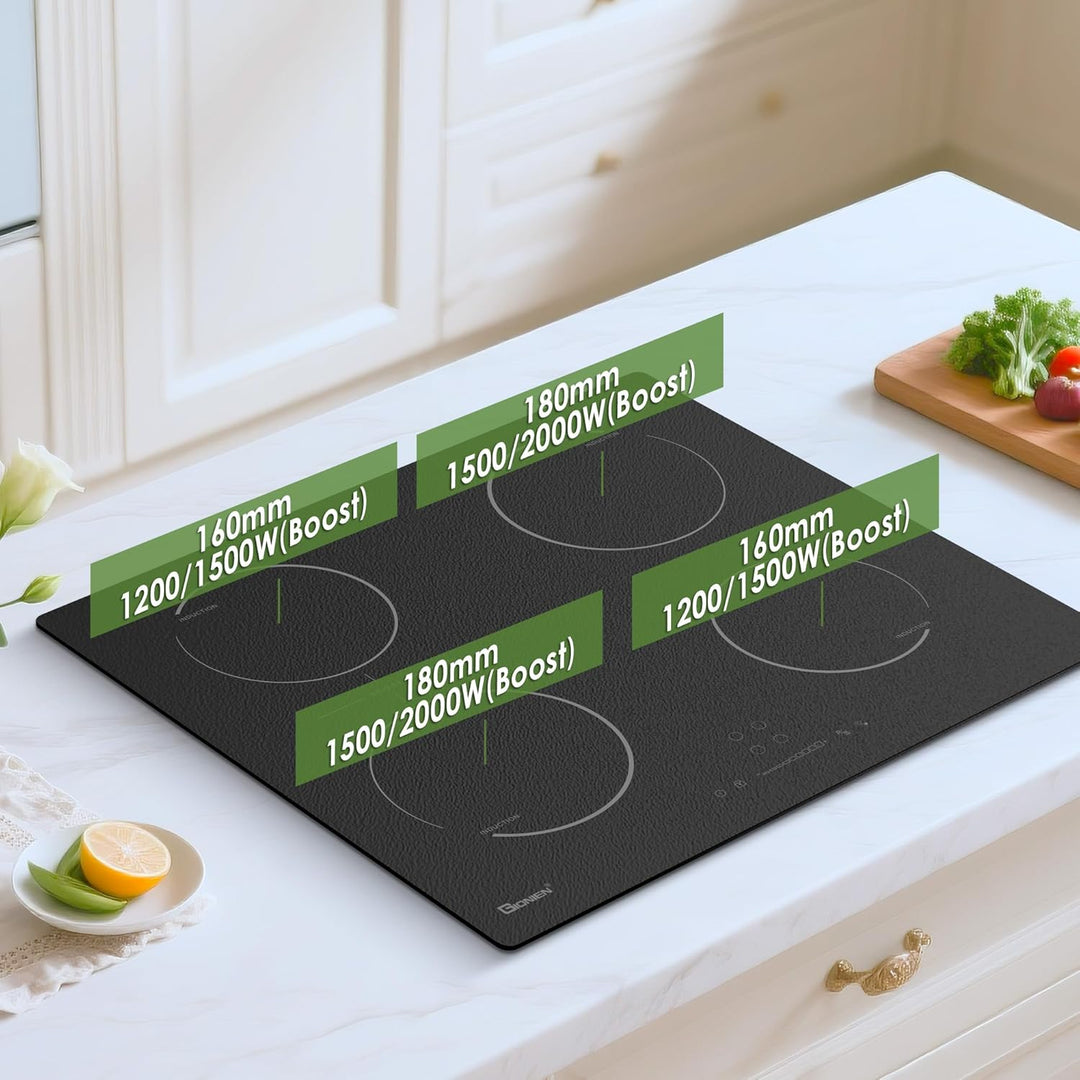 GIONIEN Induktionskochfeld mit Stecker 60cm 16Amp,Integriertes Elektrokochfeld Plug in mit Brückenzo
