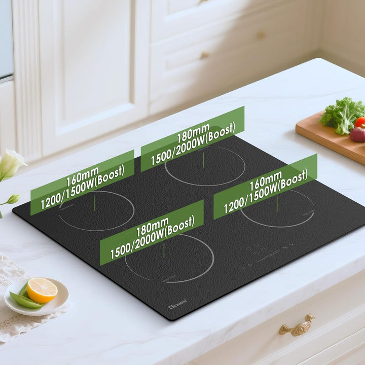 GIONIEN Induktionskochfeld mit Stecker 60cm 16Amp,Integriertes Elektrokochfeld Plug in mit Brückenzo