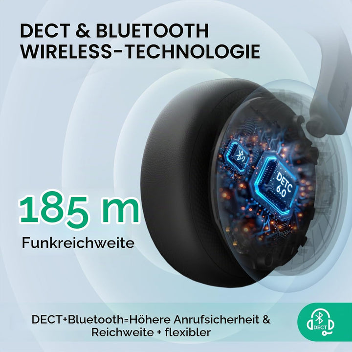 Yealink WH64 Workstation Dual Wireless DECT &amp; Bluetooth Stereo Headset, Noise Cancelling Mikrofon, T