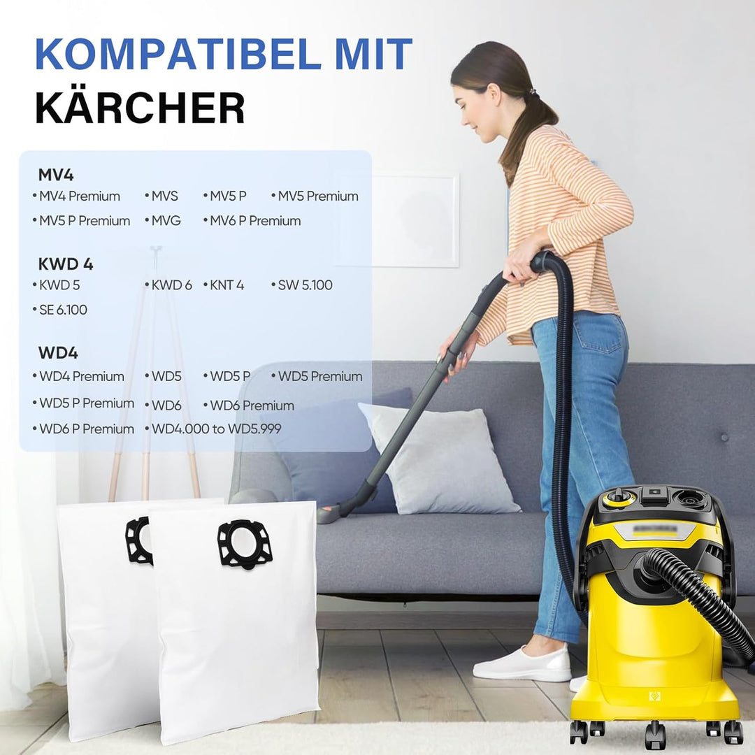 12 Stück KFI 487 Staubsaugerbeutel für Kärcher KNT4, WD4, WD5, MV4, MV5, MV6,WD5 Premium, WD6 Nass-/