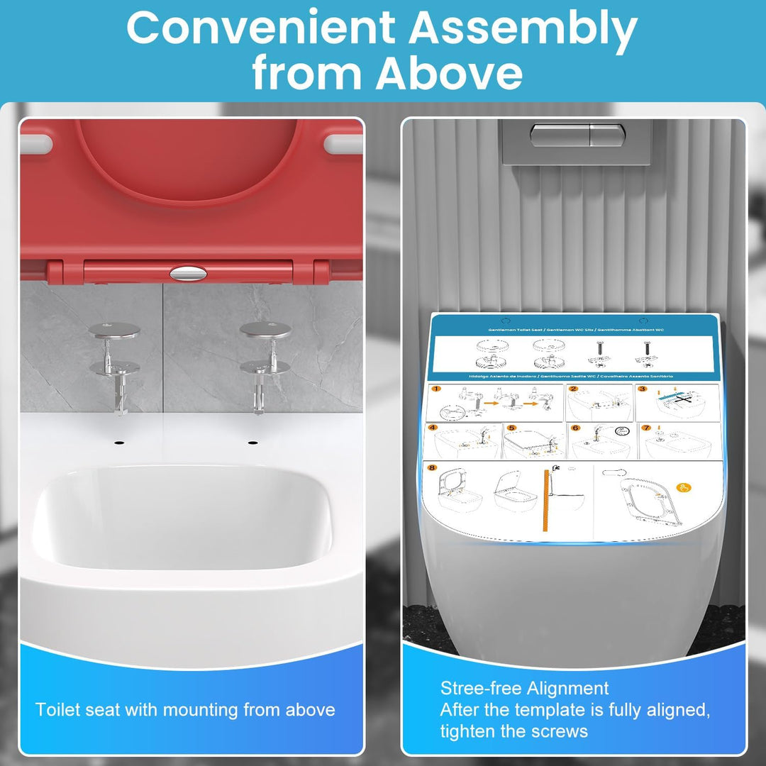 WC Sitz mit Absenkautomatik Q-Form Eckig aus Duroplast, Rot, Rot
