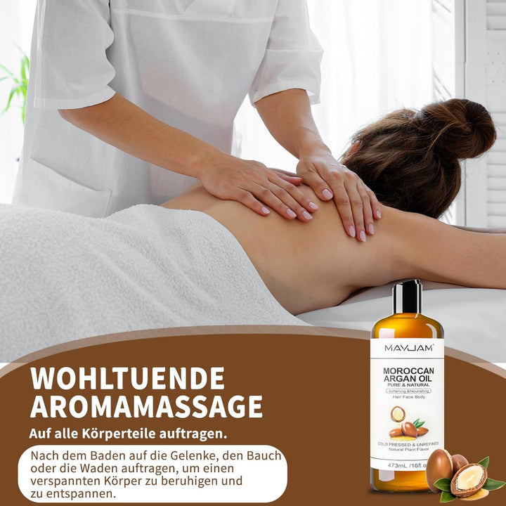 MAYJAM Arganöl Bio 473ML, Körperöl für Für Gesicht, Haut, Haare, Haaröl Arganöl Kaltgepresst Reines