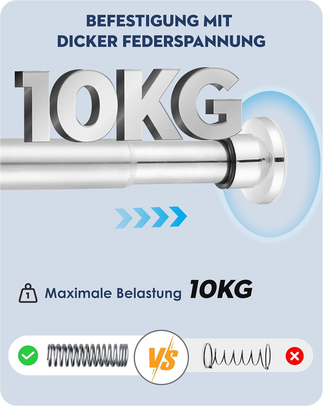 Teleskopstange 70-255CM Ausziehbar Duschvorhangstange Duschstange ohne Bohren Silber Klemmstange zum