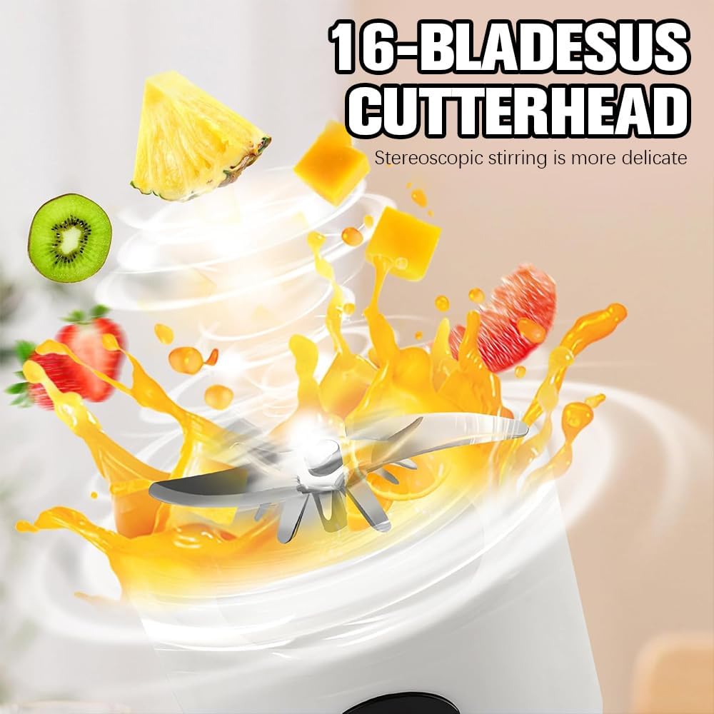 Tragbarer Mixer Smoothie Maker, 500 ml Mixer Smoothie Maker to Go mit Digitalanzeige, 16-Blatt, USB