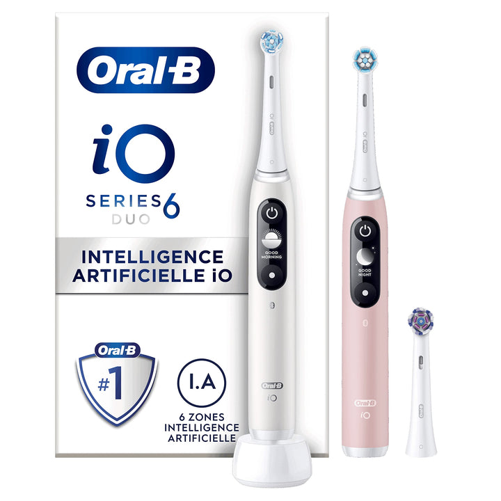 Oral-B iO 6 Elektrische Zahnbürsten, Bluetooth, Weiss und Rosa, 2 Griffe mit schwarzem und weissem D