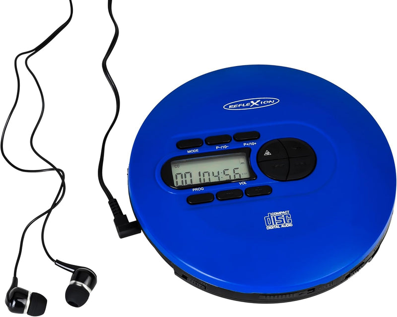 Reflexion CD/MP3 Player - Perfekt für Reisen, mit langlebigem Akku + Mit Kopfhörern (blau) PPL-UKW R