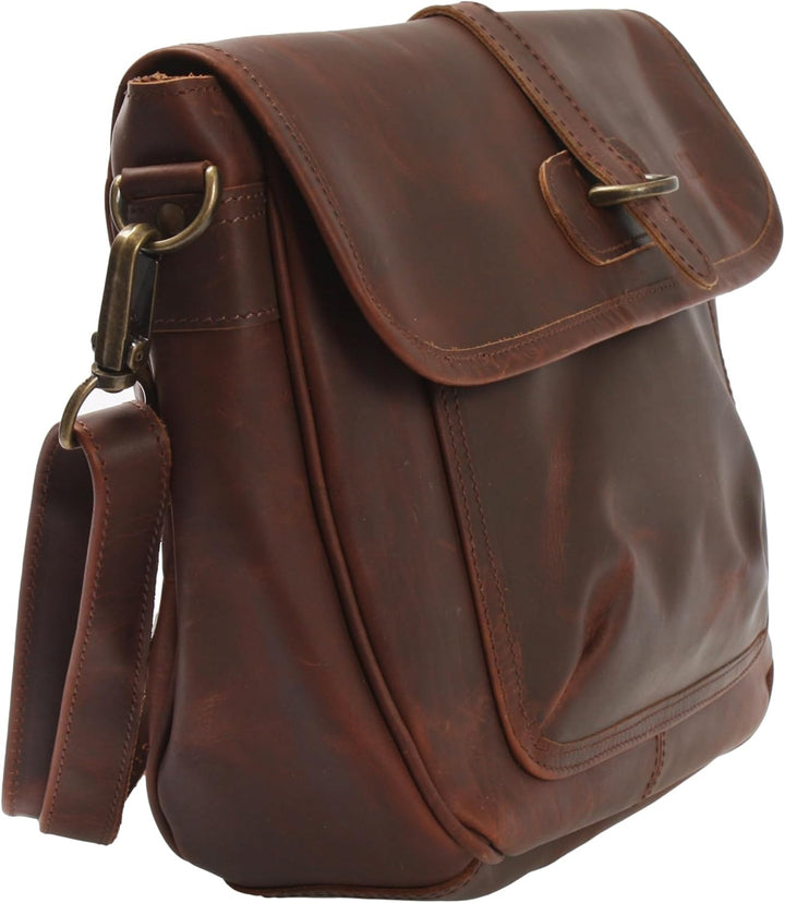 LECONI Umhängetasche Freizeittasche mit Trageriemen Damen Schultertasche in Echtleder Vintage-Look L