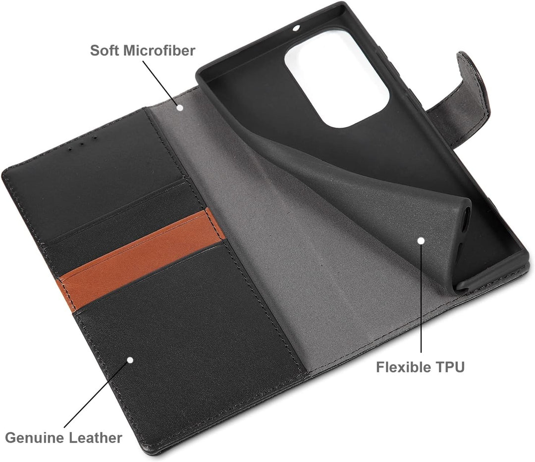 LENSUN Echtleder Hülle für Samsung Galaxy S23 Ultra, Handyhülle [Echtes Leder] [Kartenfach] [RFID Sc