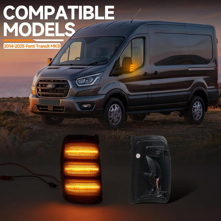 LED Spiegelblinker für Fo.rd Transit MK8 2014-2025, Rückspiegel Blinkleuchte für Wohnmobil, E-Prüfze
