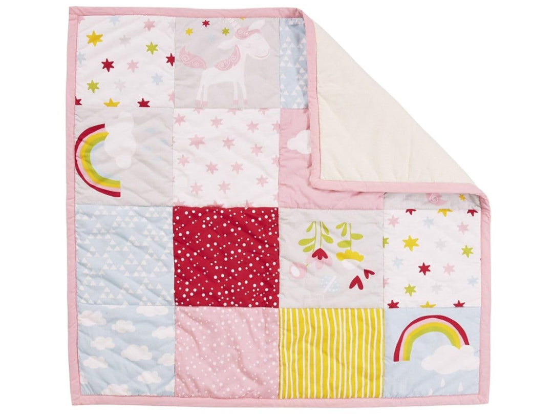 Bio Krabbeldecke Patchwork Design 100% Bio-Baumwolle (kbA) GOTS zertifiziert, Einhorn, 95 x 100 cm 9