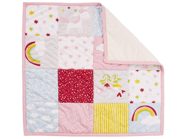 Bio Krabbeldecke Patchwork Design 100% Bio-Baumwolle (kbA) GOTS zertifiziert, Einhorn, 95 x 100 cm 9