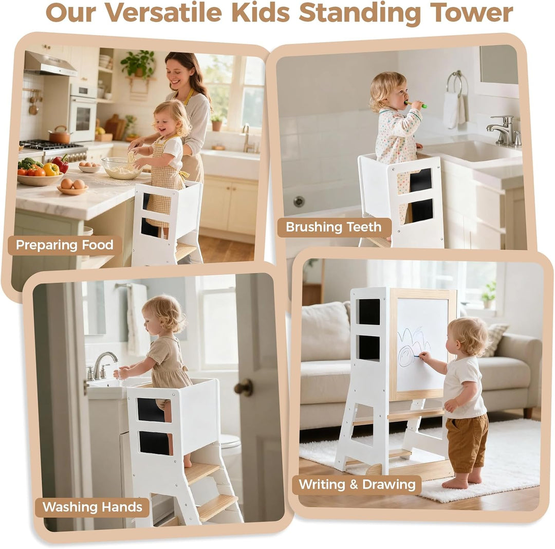 KIDINIX Kinder Lernturm ab 1 Jahr, Learning Tower mit magnetischem Whiteboard und Abnehmbarer Kreide