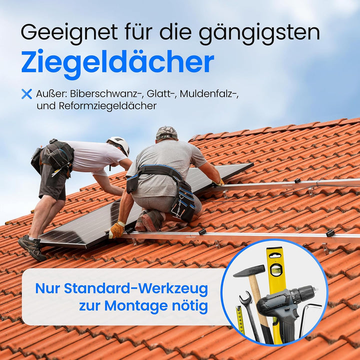 LIVING TEC® Halterung Balkonkraftwerk für Ziegeldach Komplettset für 30 & 35mm Module - Solarpanel H