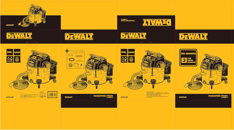 DeWALT 34L Nass-/Trockensauger, EUDXV34P, Poly, Gelb, 1200 W, 34 liters