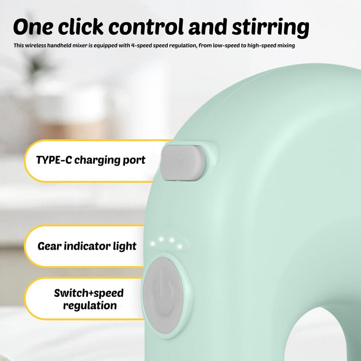 Elektrischer Handmixer: Grün Leistungsstarker Handmixer mit 4 Stufen, Kabelloser handmixer mit 2 Ede
