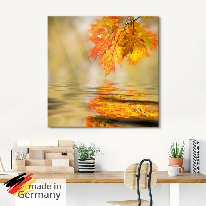 ARTland Glasbilder Wandbild Glas Bild einteilig 50x50 cm Quadratisch Natur Landschaft Wald See Blätt