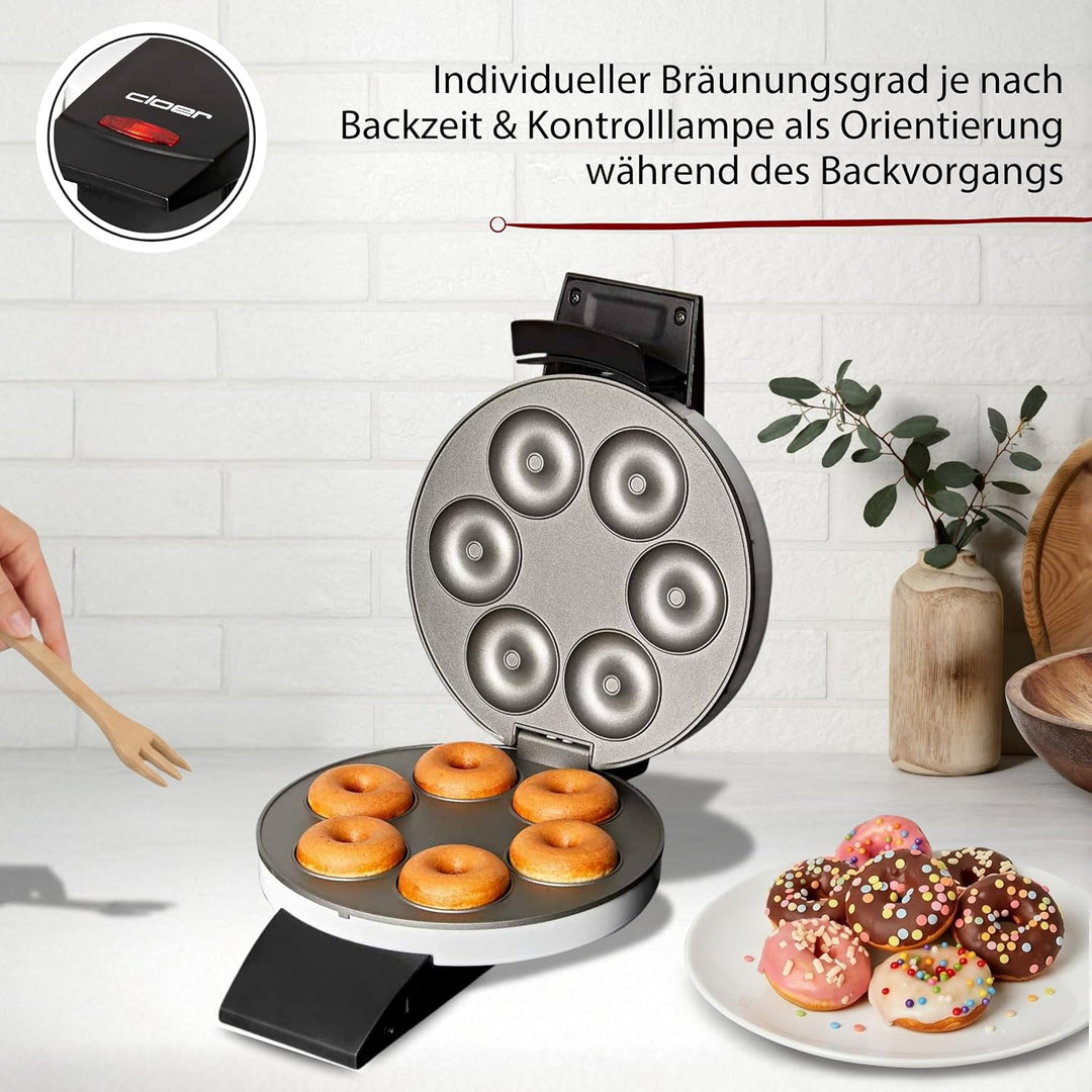 Cloer 6121 Donut Maker für 6 Mini-Donuts oder Bagels, Antihaftbeschichtung, rote Kontrollleuchte, pl
