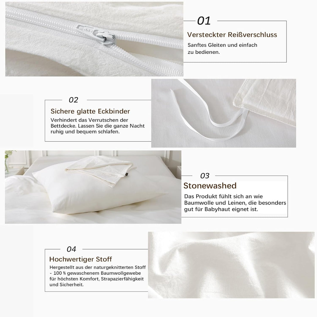 MILDLY Bettwäsche 155x220 Baumwolle Milky White Milchig Weiss 2tlg. 155*220cm | 1x 80*80cm, Milchig