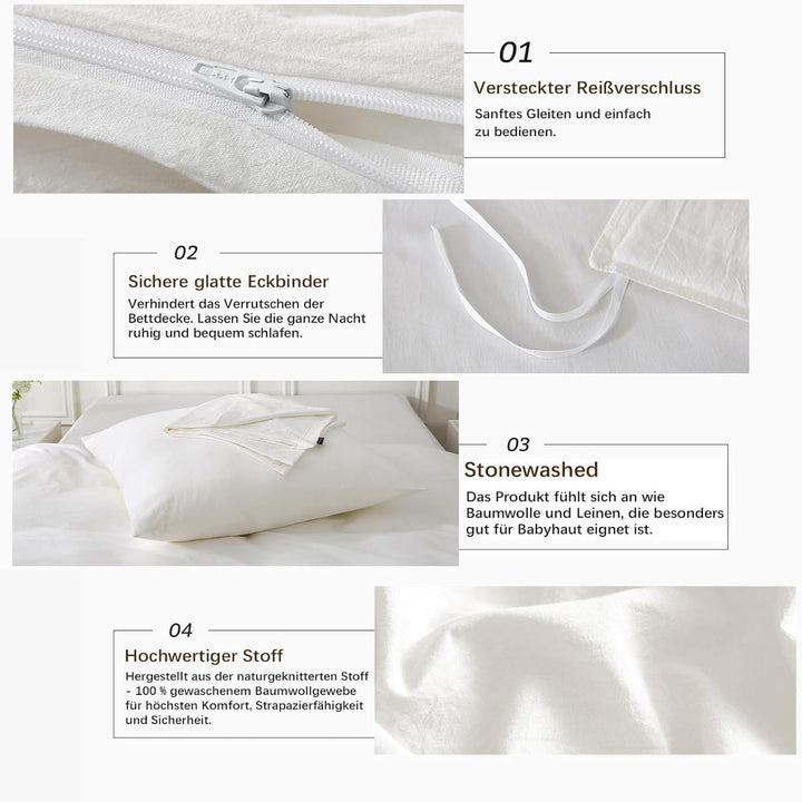 MILDLY Bettwäsche 155x220 Baumwolle Milky White Milchig Weiss 2tlg. 155*220cm | 1x 80*80cm, Milchig