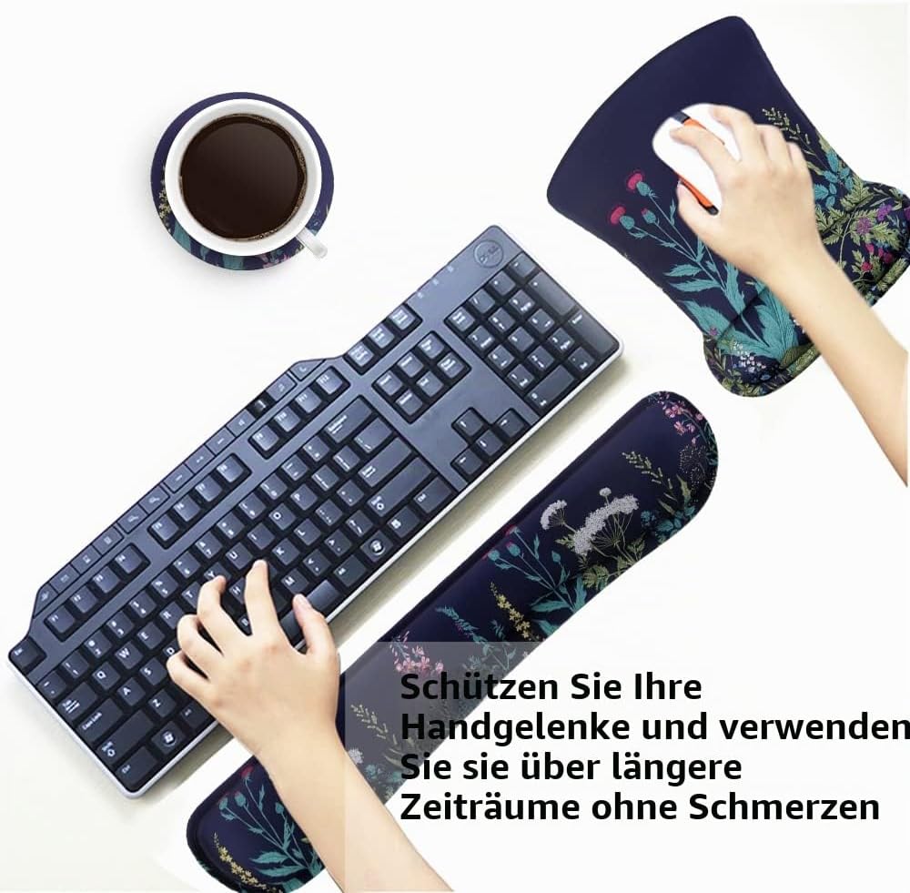 Mauspad mit Handauflage, Mauspad mit Gelkissen und Ergonomische Memory Foam Tastatur Handgelenkaufla