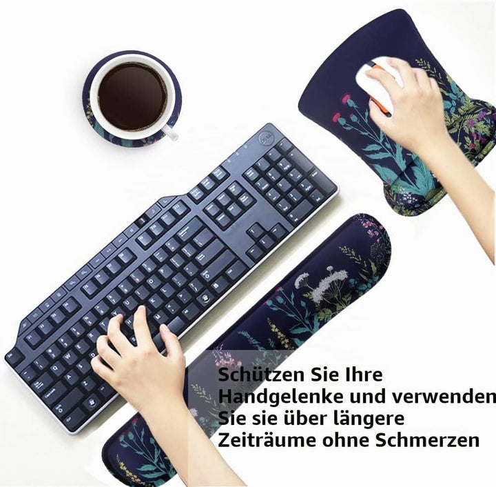 Mauspad mit Handauflage, Mauspad mit Gelkissen und Ergonomische Memory Foam Tastatur Handgelenkaufla