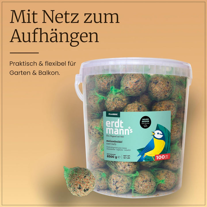 ERDTMANNS - 100 Meisenknödel für Wildvögel mit Netz im Eimer