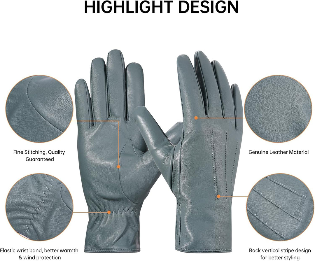 BISON DENIM leder handschuhe damen-Kaschmirverkleidung, Touchscreen und Winterhandschuhe Blau XXL, B