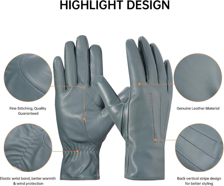 BISON DENIM leder handschuhe damen-Kaschmirverkleidung, Touchscreen und Winterhandschuhe Blau XXL, B
