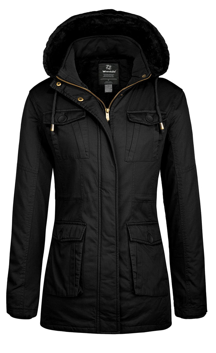 Wantdo Damen Klassische Baumwoll Jacke Warmer Fleece Mantel Winter Outdoor Parka Jacke Mittellanger