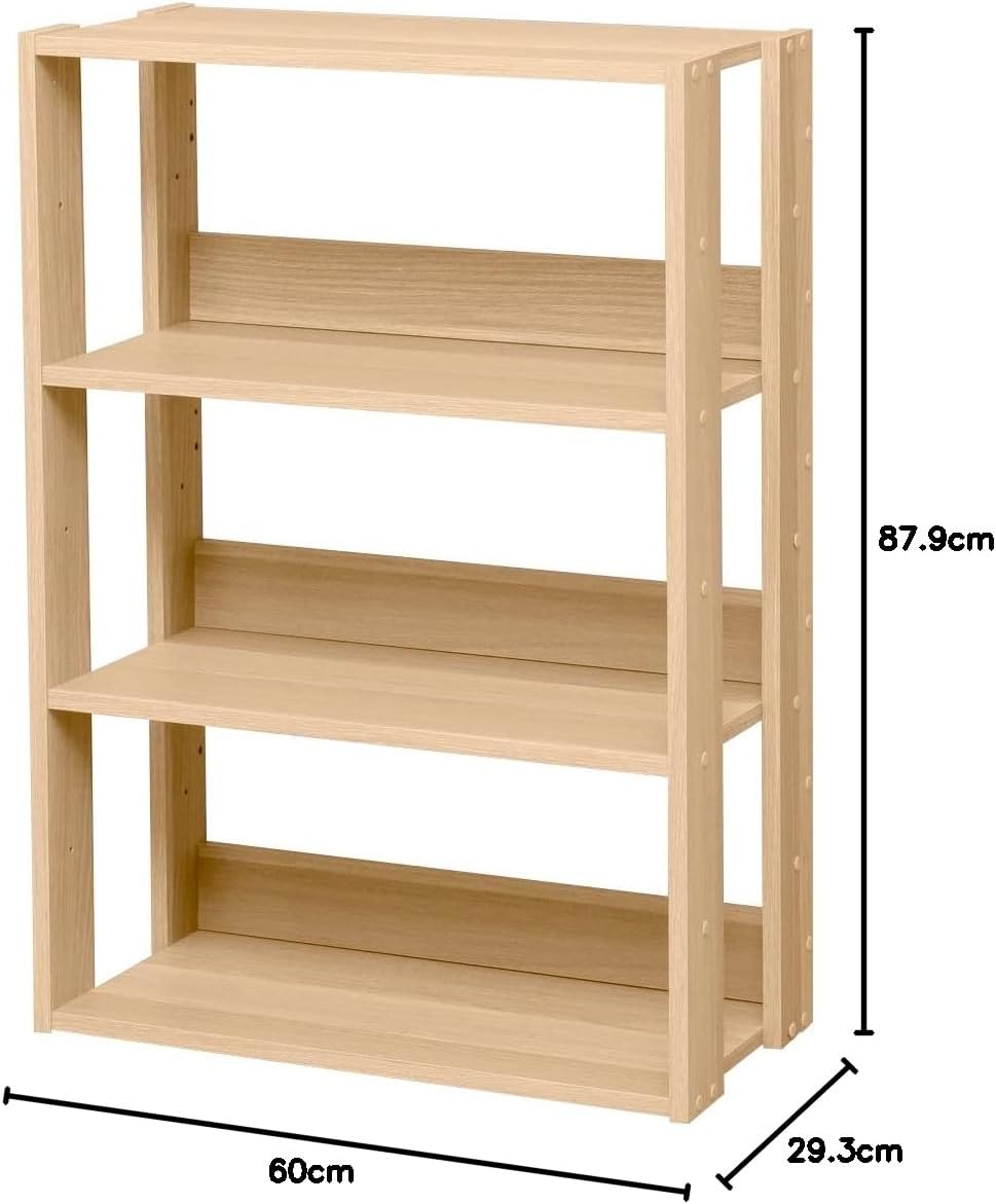 Iris Ohyama, Bücherregal, Regal auf 4 Ebenen, Regale alle 14 cm verstellbar, Stabil, Industriell, Wa