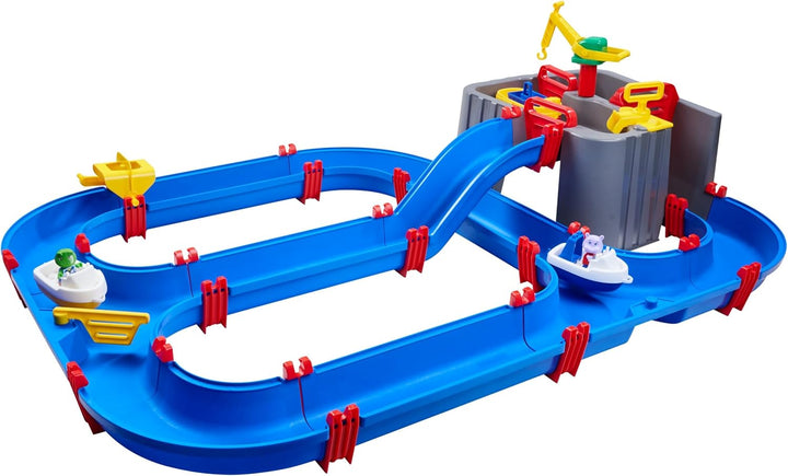 AquaPlay Harbour Wasserbahn - Outdoor-Wasserspiel mit Bahn, Booten und 2 Spiel-Figuren - Wasserspiel