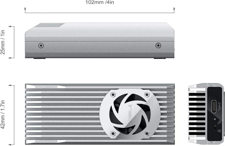 Externes Aluminiumgehäuse 10 Gbit/s | für M.2 NVMe SSD PCIe | M-Key | USB 3.2 Gen2 10 Gbit/s | Lüfte