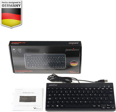 Perixx PERIBOARD-426 Mini-Tastatur mit niedrigem Profil und USB-Kabel, Schwarz, spanische Konfigurat