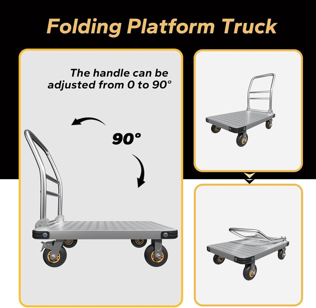 Transportwagen Klappbar 680 kg Tragfähigkeit, 78x48x91 cm Plattformwagen mit 10 cm Bremsrädern, Roll