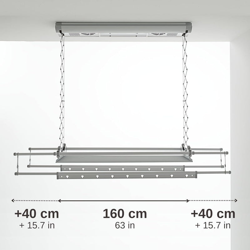 Foxydry Air, Elektrischer Wäscheständer für Wand und Decke mit Ventilator und Fernbedienung, aus Alu