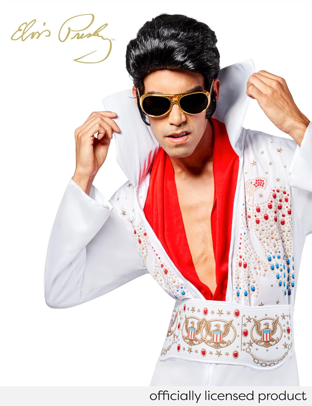 Vegaoo Schickes Elvis Presley-Kostüm für Erwachsene M Weiss/Opulenter Garten, M Weiss/Opulenter Gart