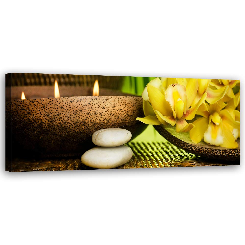 Feeby Wanddeko Spa Leinwandbild Kunstdruck Orchideen Gelb 120x40 cm Leinwandbild 120x40 cm Gelb_a, L