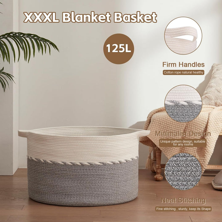 OIAHOMY Extra grosser Korb für Decken, 63,5 x 40,6 cm, Jumbo-Wäschekorb, Baumwollseilkorb mit Griffe