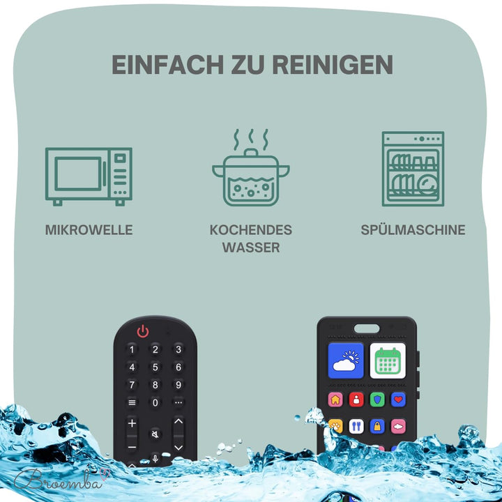 Baby Fernbedienung + Baby Telefon & Beissring - 100% Silikon Beissspielzeug, lebensechtes Spielzeug-